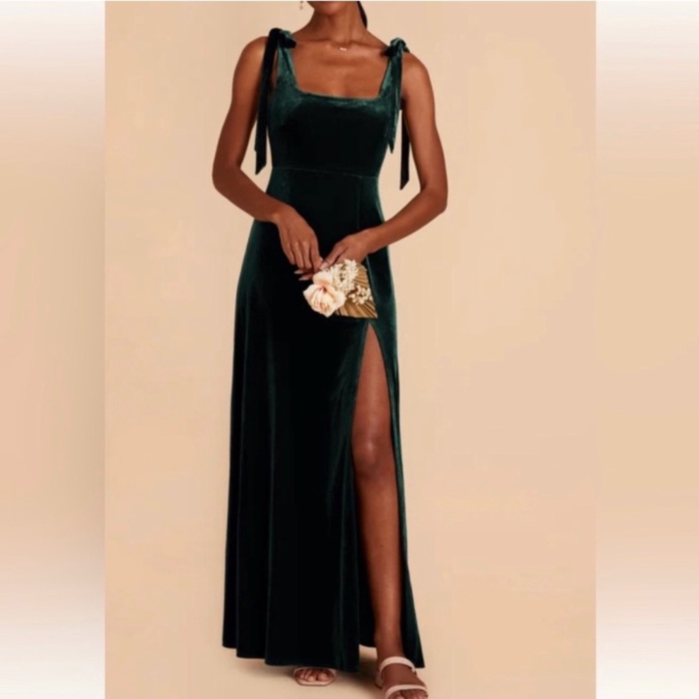 Birdy Grey French Country Elegant Velvet Bow Emerald Green Maxi Dress Sz Small
